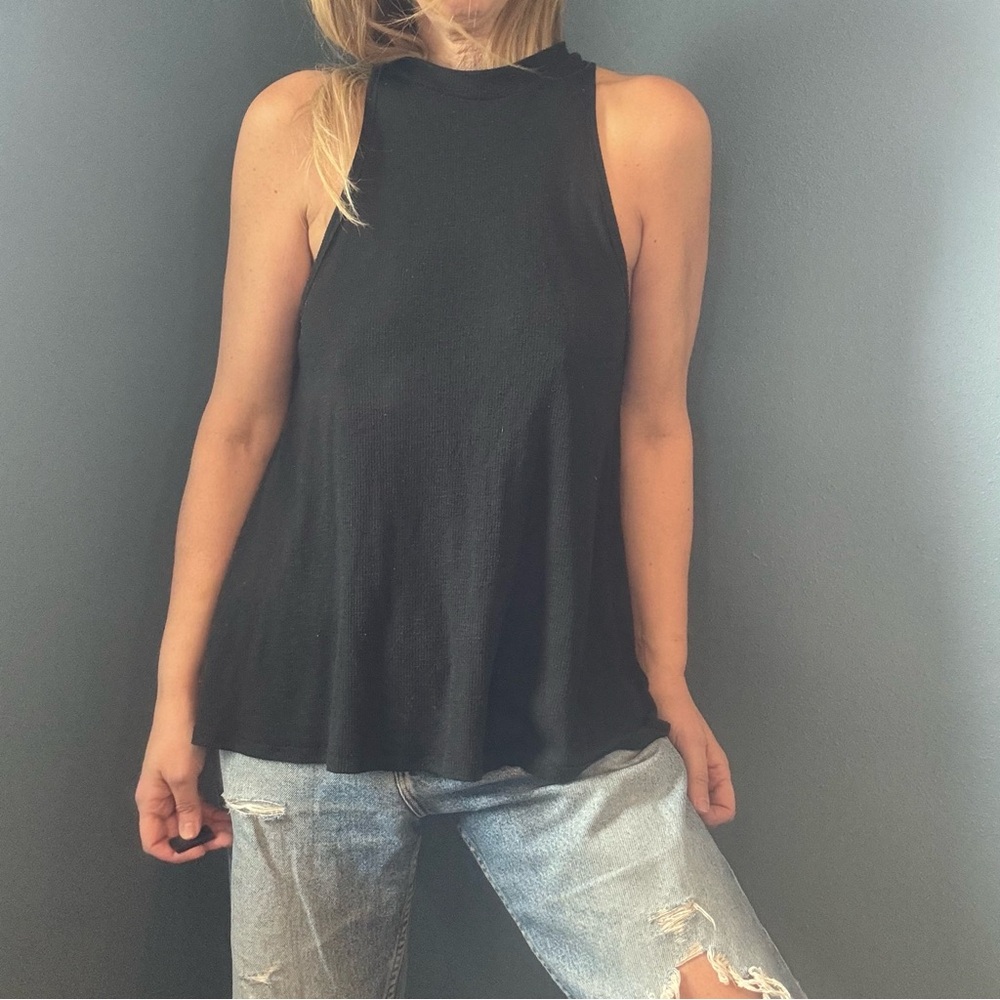 Free People Black Sleeveless Ribbed Tank Top
